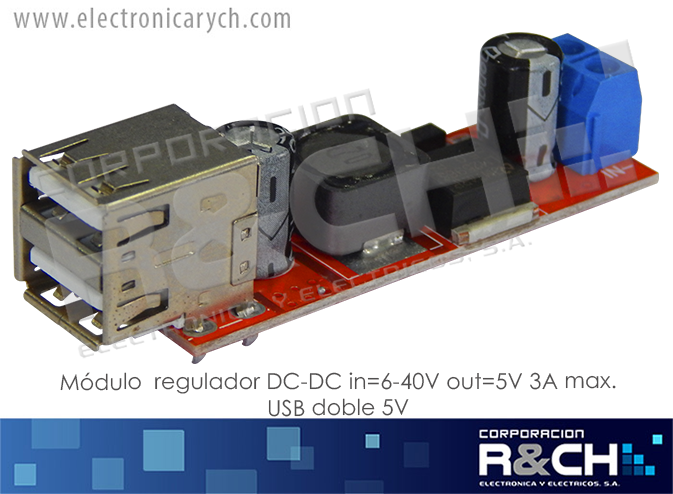 MD-LM2596USBD modulo regulador DC-DC in=6-40V out=5V 3A max. USB doble 5V