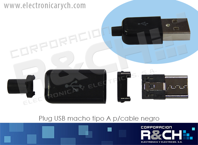 PL-USB1 plug USB macho tipo A p/cable negro