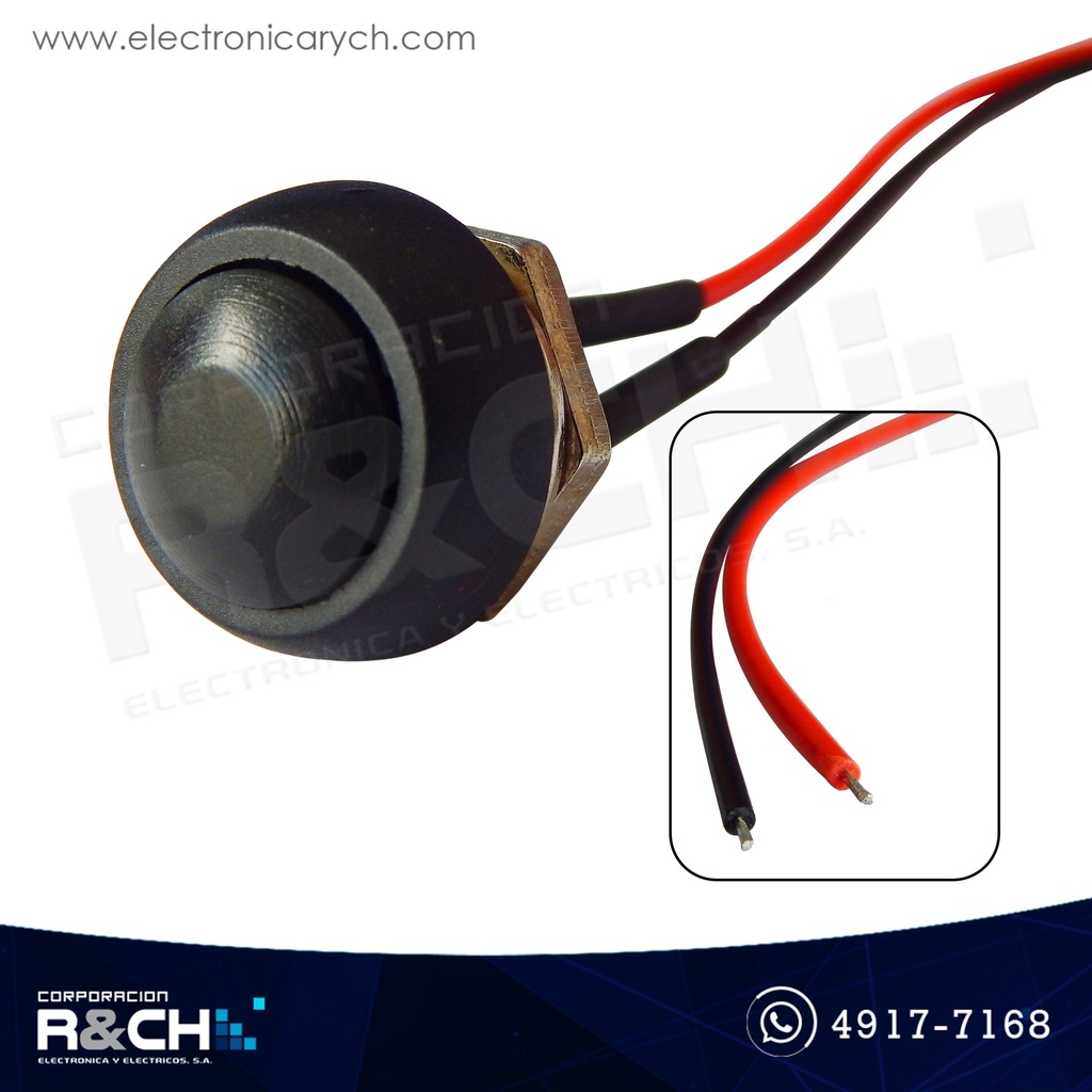 SW-733BCB Switch pushboton N/A grande negro con cable
