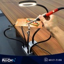 HM-43X Soporte de soldadura con tornillo de banco 4 brazos flexibles con lupa iluminada LED USB