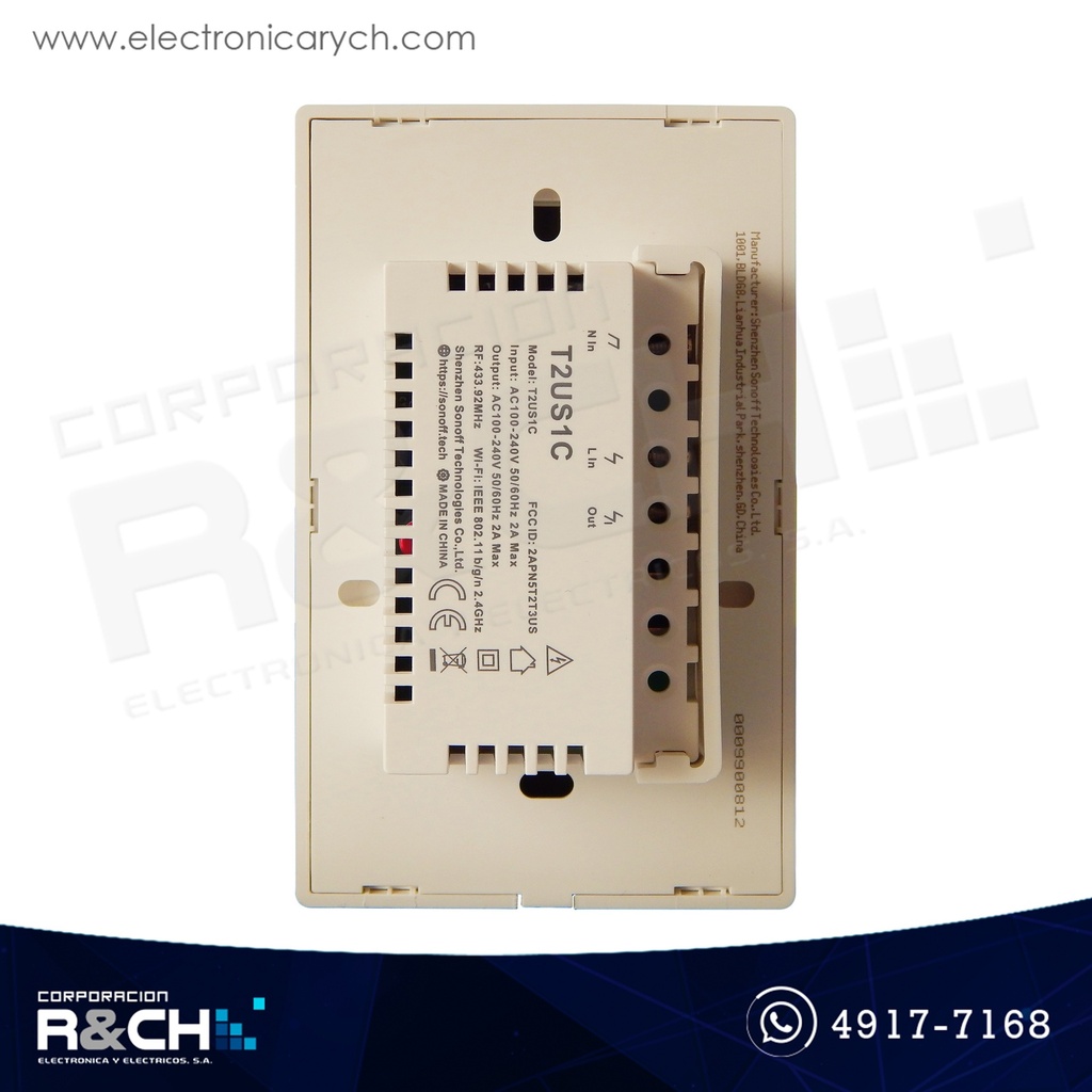 SW-T2US1C Switch Inteligente touch sencillo para empotrar wi-fi Sonoff
