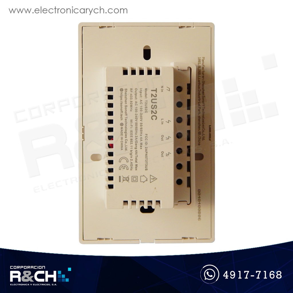 SW-T2US2C Switch Inteligente touch doble para empotrar wi-fi Sonoff