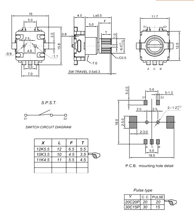 PT-EC11 Potenciometro SMD Digital 5 Pines 10mm