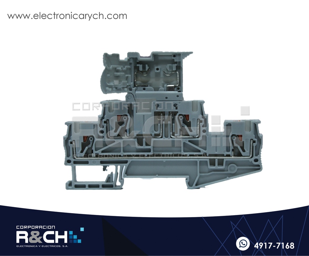 TN-TB4 Bornera Doble Piso 4mm Con porta Fusible gris