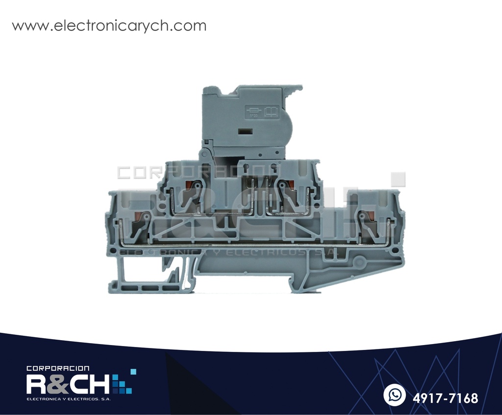 TN-TB4 Bornera Doble Piso 4mm Con porta Fusible gris