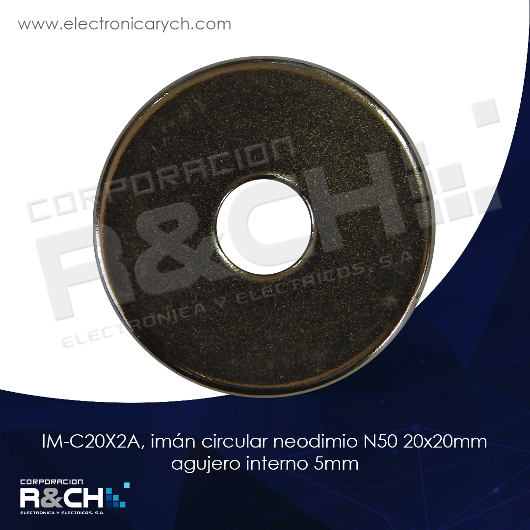 IM-C20X2A iman circular neodimio N50 20x2mm agujero interno 5mm avellando