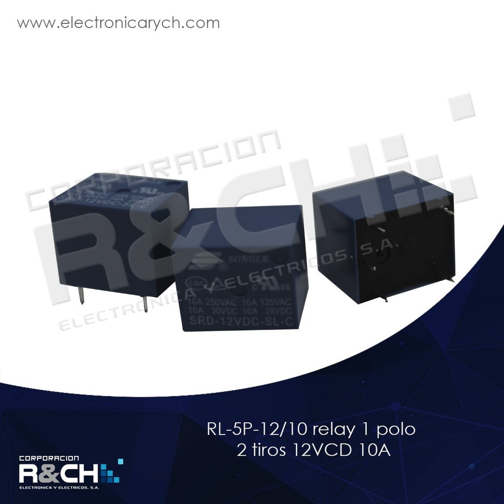 RL-5P-12/10 relay 1 polo 2 tiros 12VCD 10A