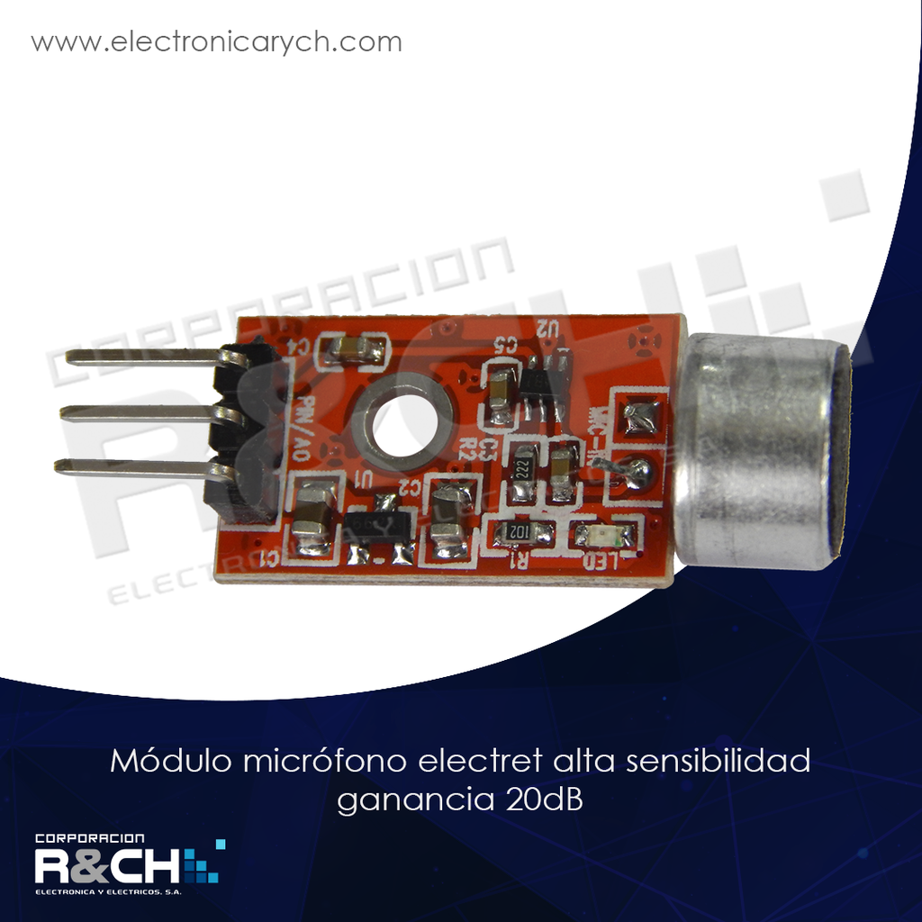 MD-FC-109 Módulo microfono electret alta sensibilidad ganancia 20dB