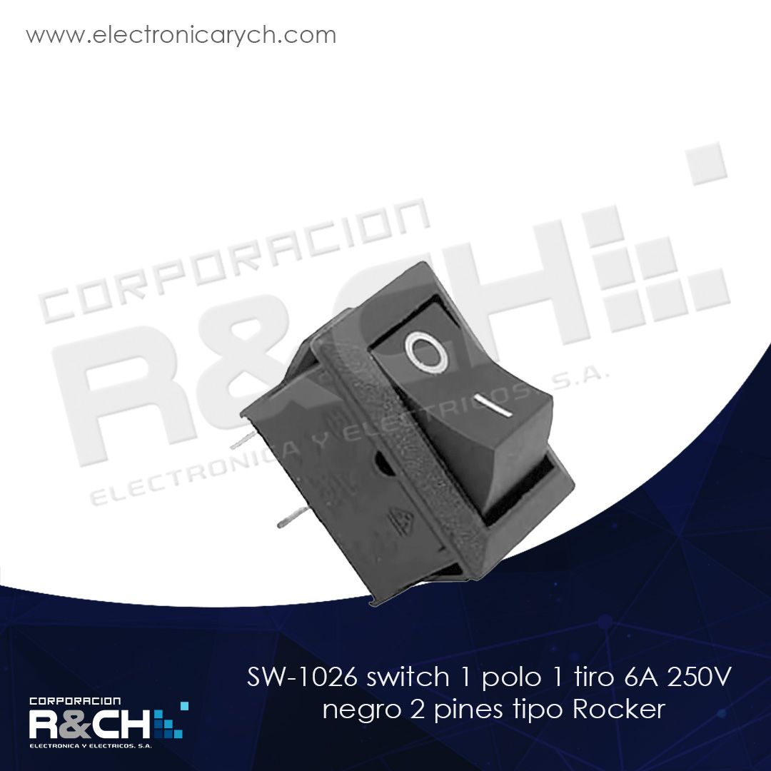 SW-1026 switch 1 polo 1 tiro 6A 250V negro 2 pines tipo Rocker
