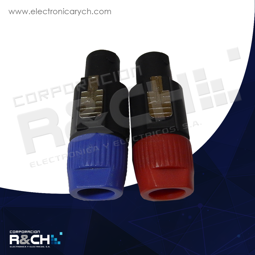 M-190 plug para bocina speakon macho 4 pin rojo azul