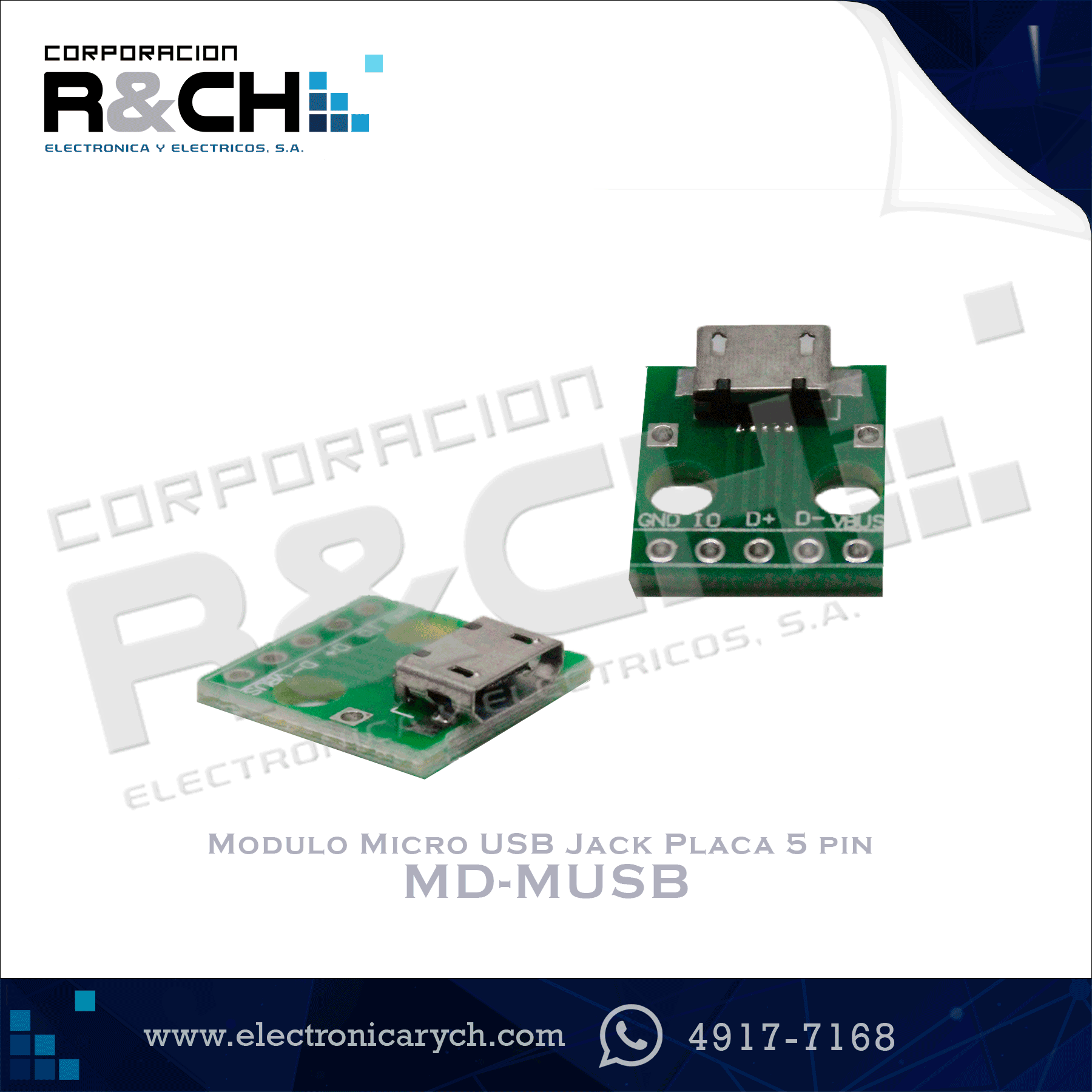 MD-MUSB Modulo Micro USB  Jack Placa 5 pin 2.54mm