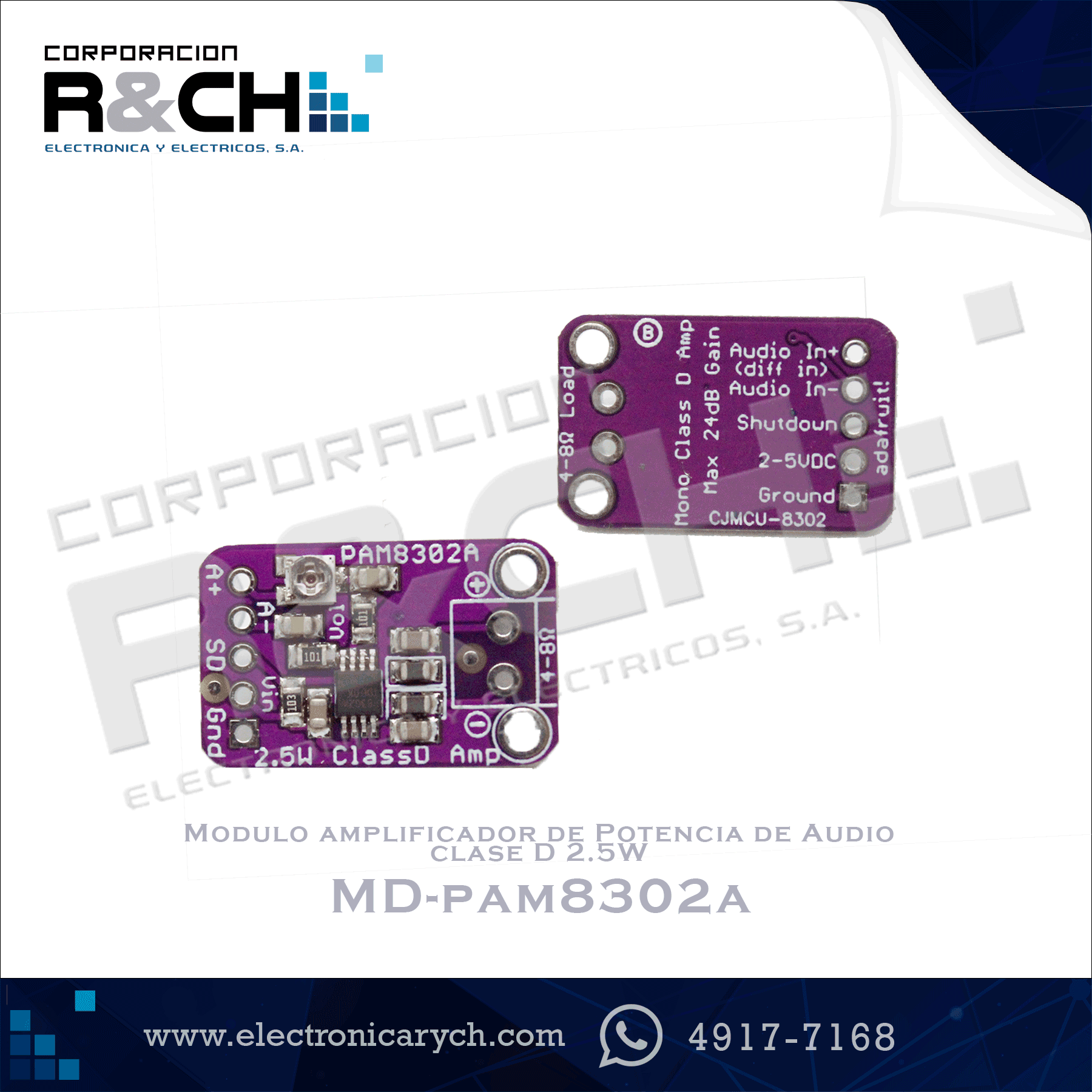 MD-PAM8302A Modulo amplificador de Potencia de Audio clase D 2.5W