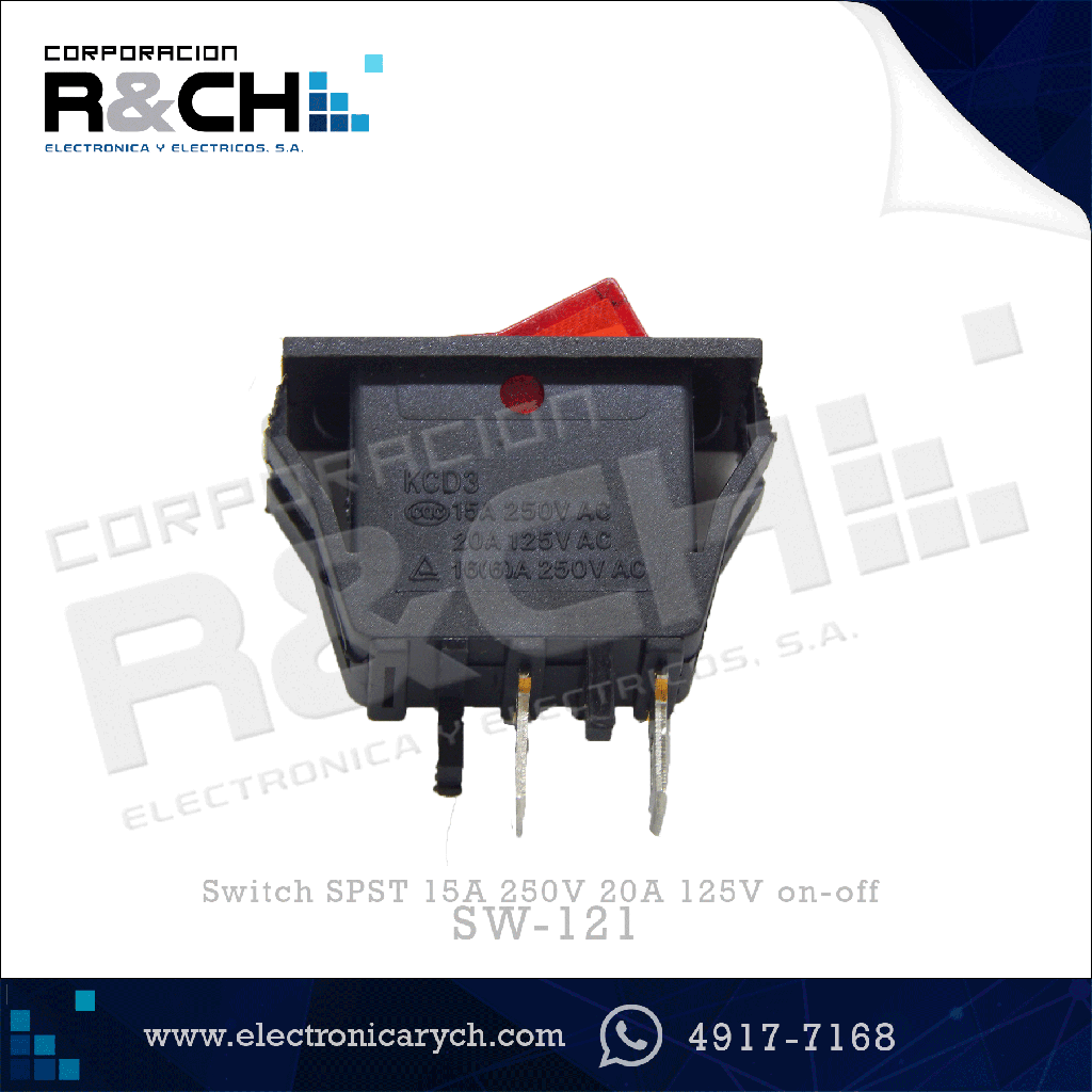 SW-121 switch SPST 15A 250V 20A 125V on-off