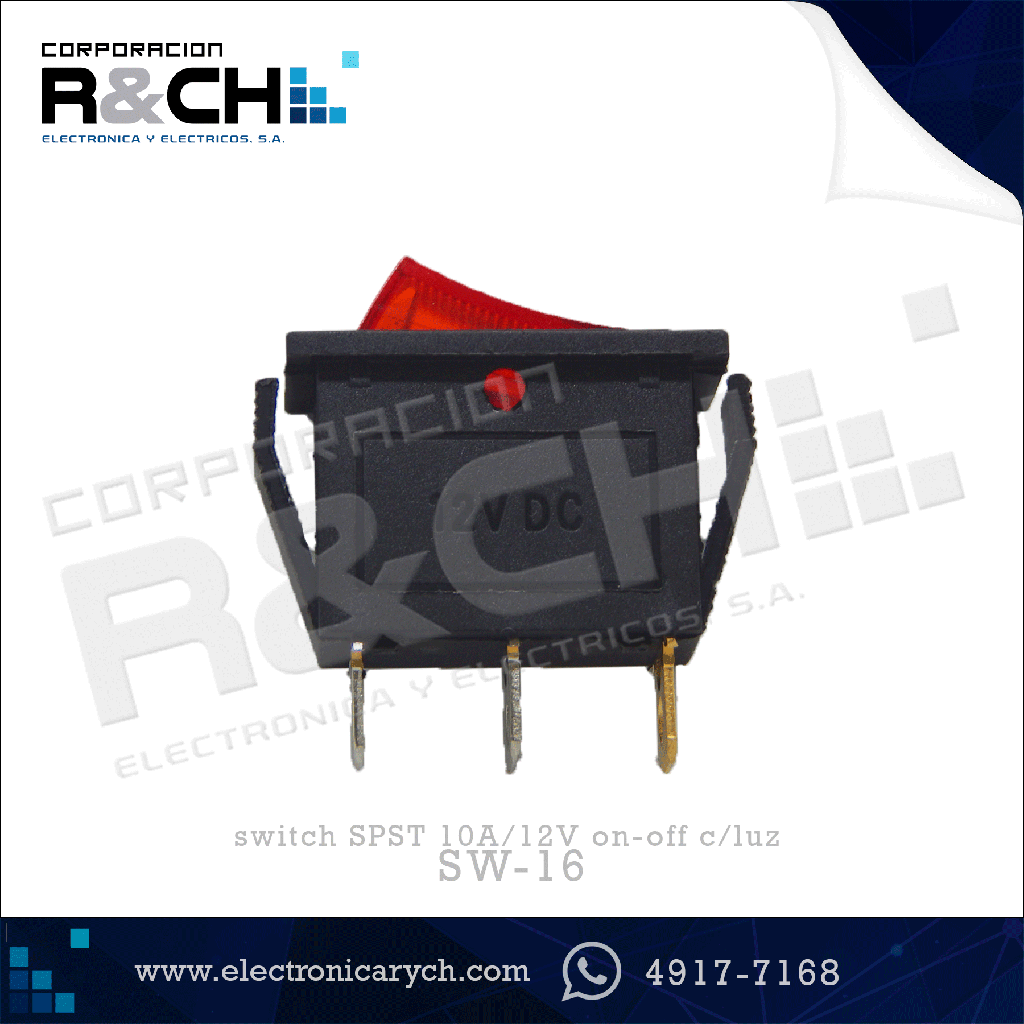 SW-16 switch SPST 10A/12V on-off c/luz