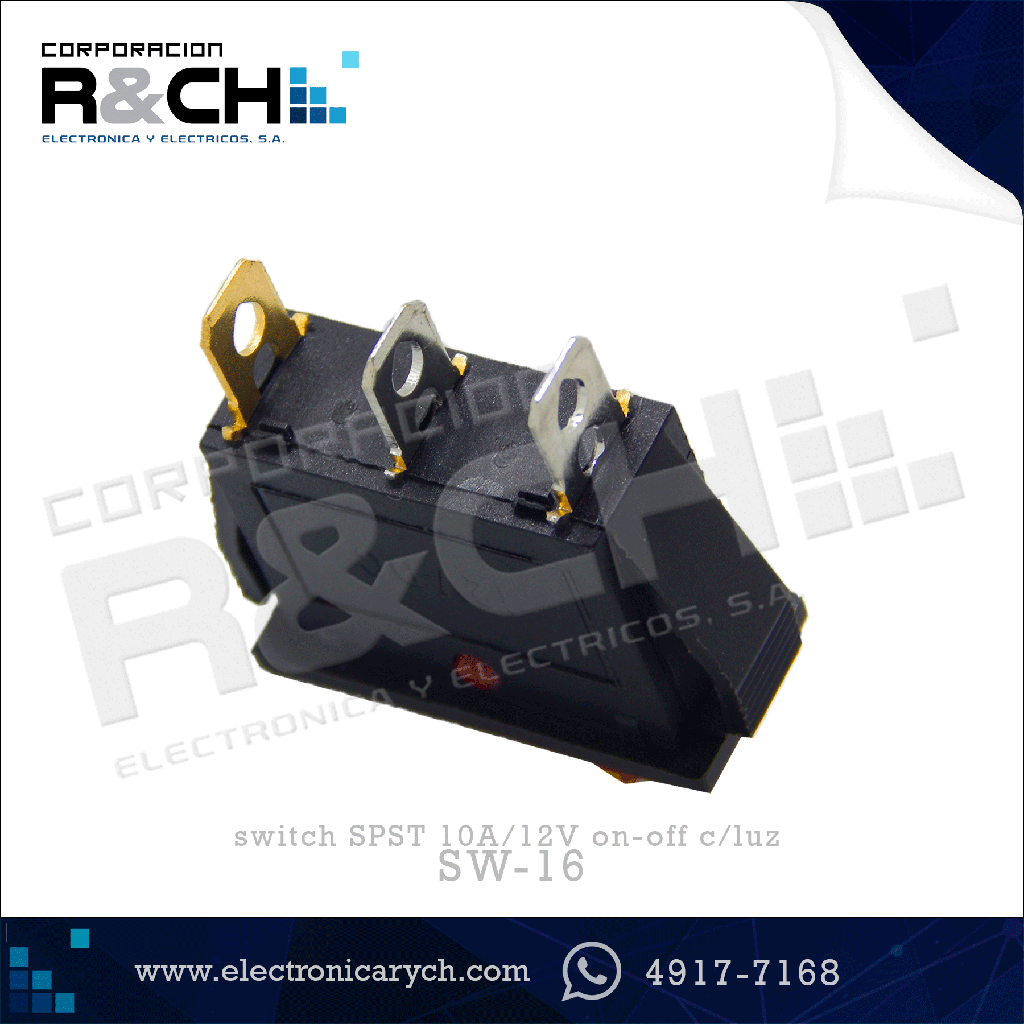 SW-16 switch SPST 10A/12V on-off c/luz