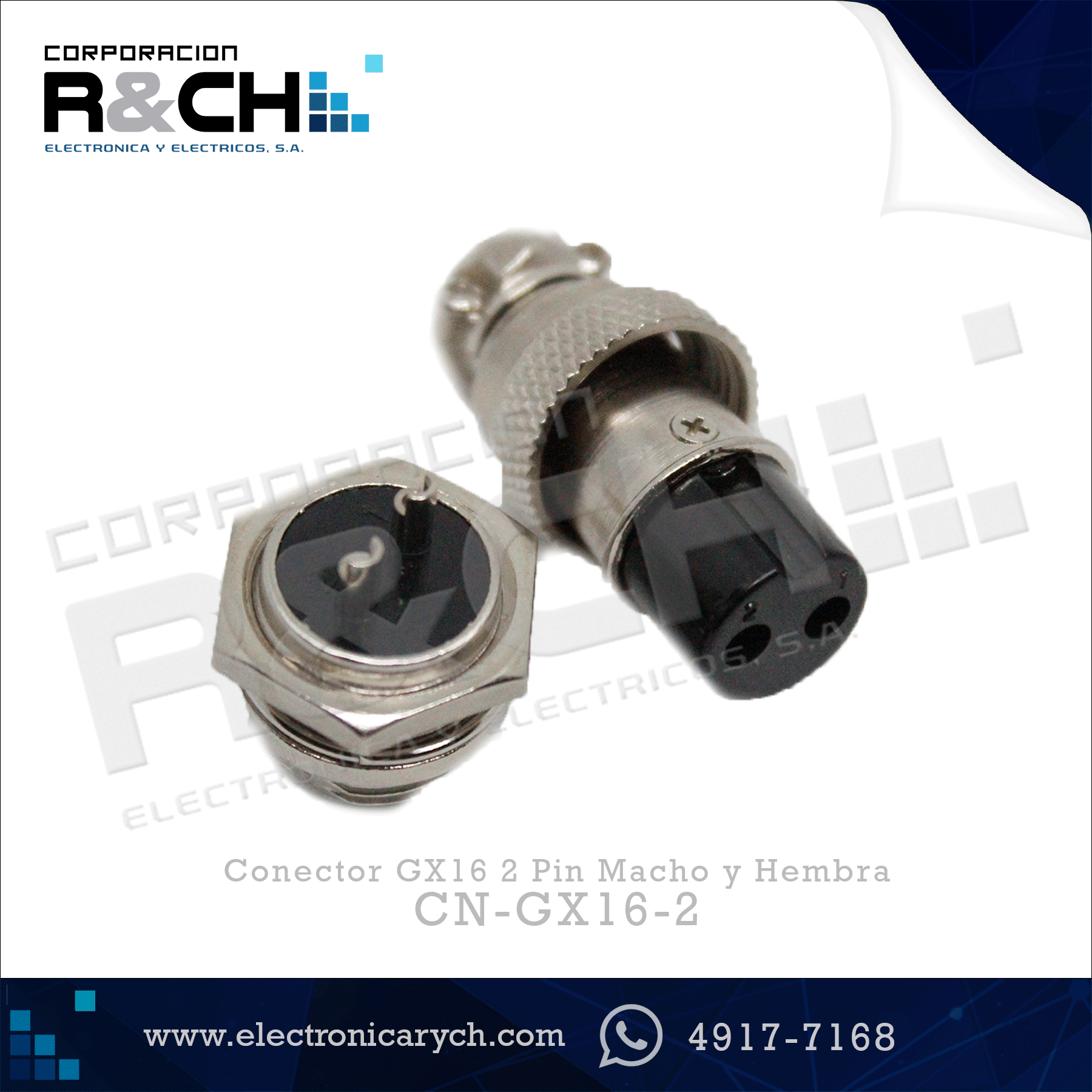 CN-GX16-2 Conector GX16 2 Pin Macho y Hembra