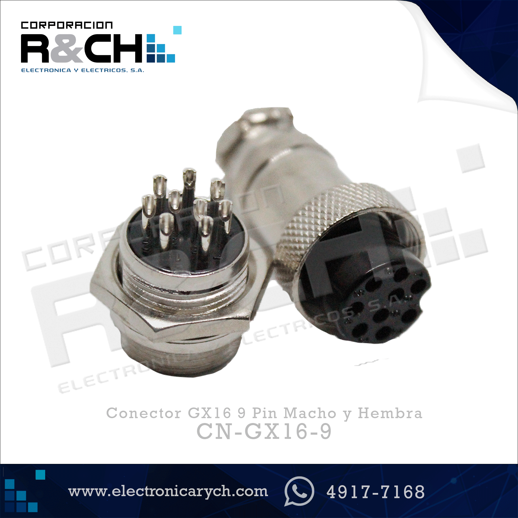 CN-GX16-9 Conector GX16 9 Pin Macho y Hembra