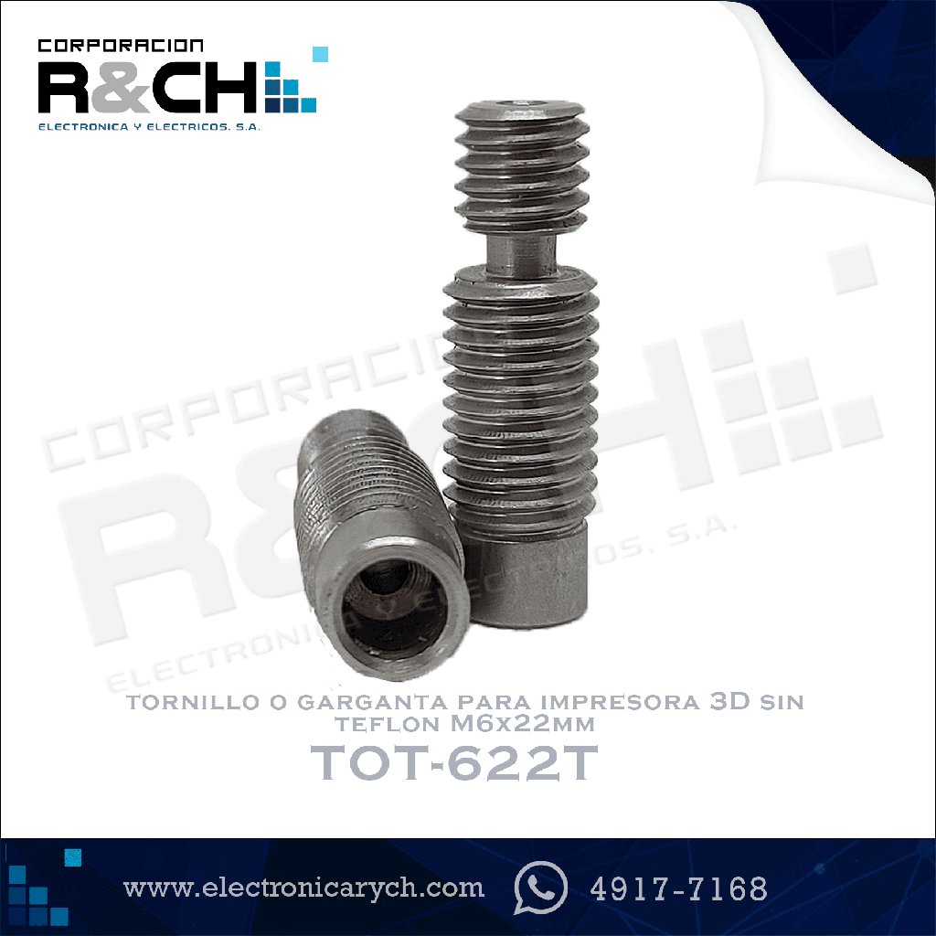 TOR-622T tornillo o garganta para impresora 3D sin teflon M6x22mm