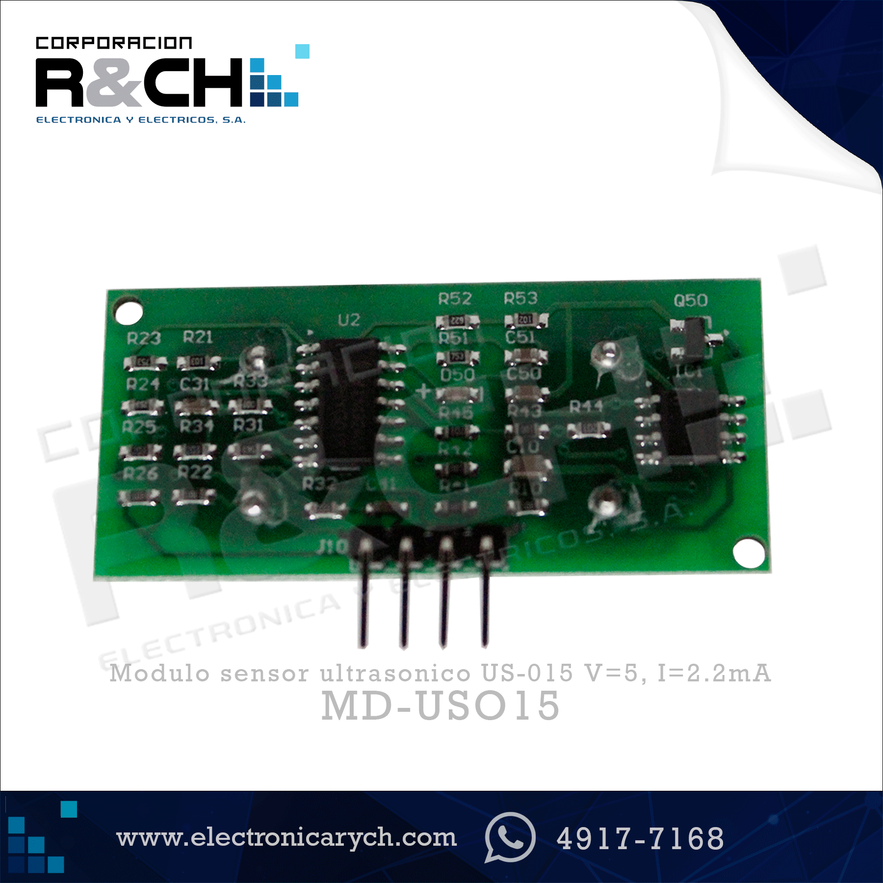 MD-US015 modulo sensor ultrasonico US-015 V=5, I=2.2mA