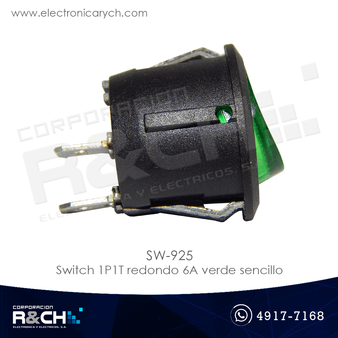 SW-925 switch 1P1T redondo 6A verde sencillo