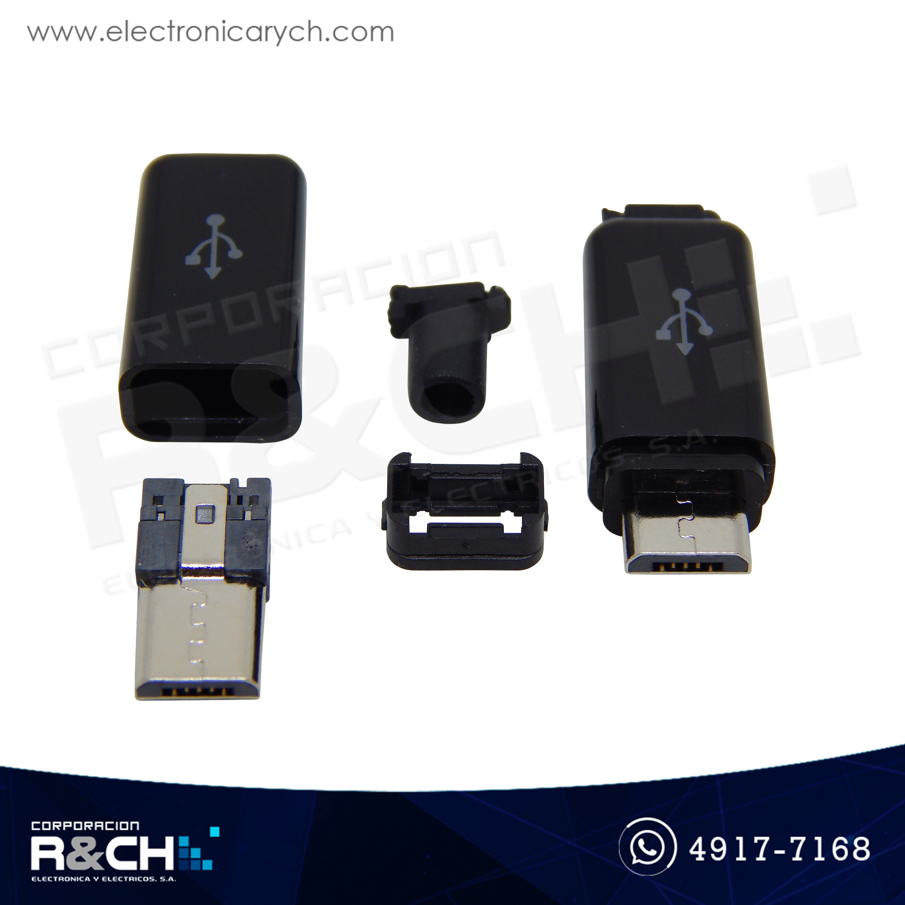 PL-USBM Plug micro USB macho para cablear  tapa negro u blanco