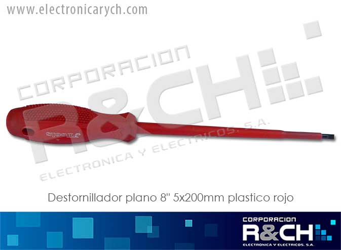 DES-5200 destornillador plano 8" 5x200mm plastico rojo