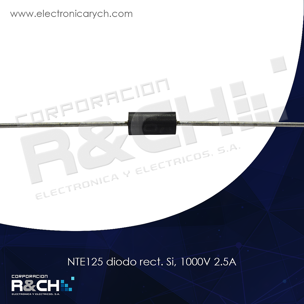 NTE125 diodo rect Si, 1000V, 2.5A (1N4007)