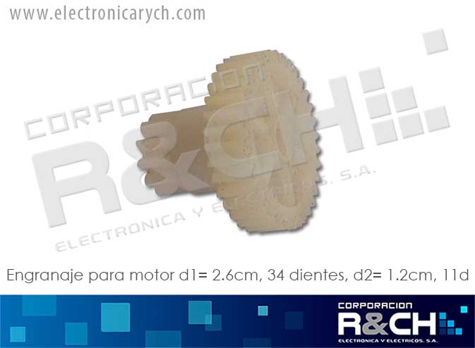 EG-3411 engranaje para motor d1=2.6cm,34diente d2=1.2cm, 11 d