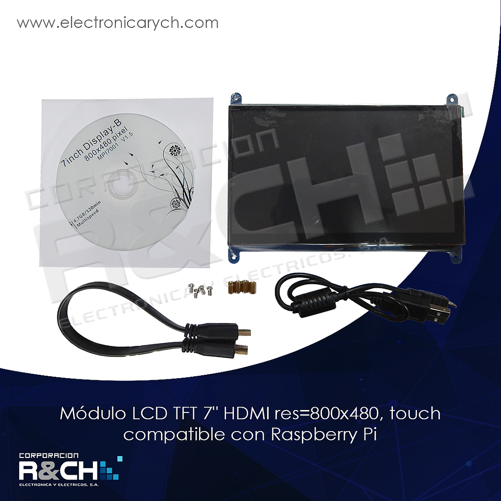 MD-LCD Módulo LCD TFT 7" HDMI res=800x480, touch compatible con Raspberry Pi