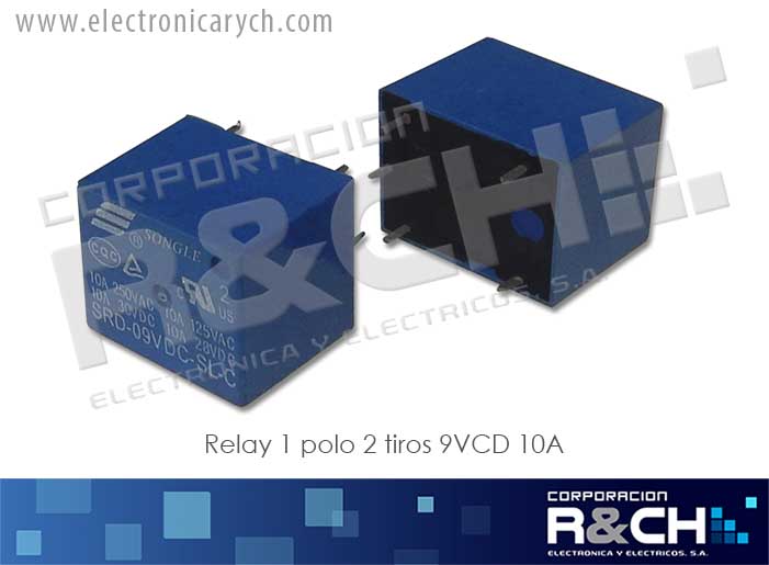 RL-SPDT-9/10 relay 1 polo 2 tiros 9VCD 10A negro