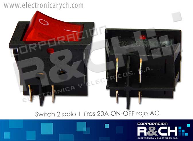 SW-142120 switch 2 polo 1 tiros 20A ON-OFF rojo AC