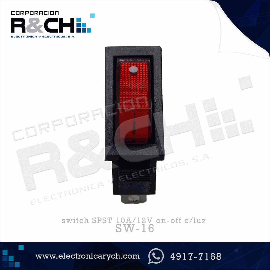 SW-16 switch SPST 10A/12V on-off c/luz