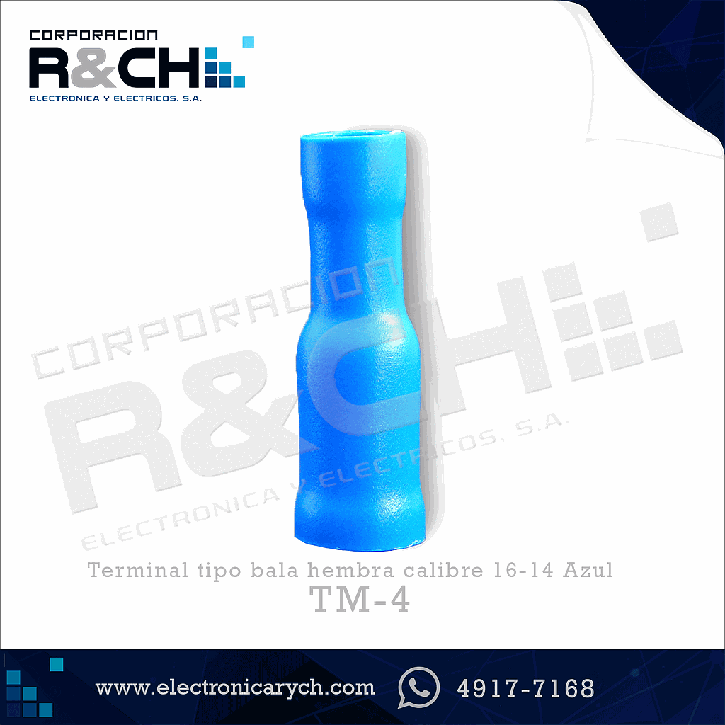TM-4 Terminal tipo bala hembra azul calibre 16-14