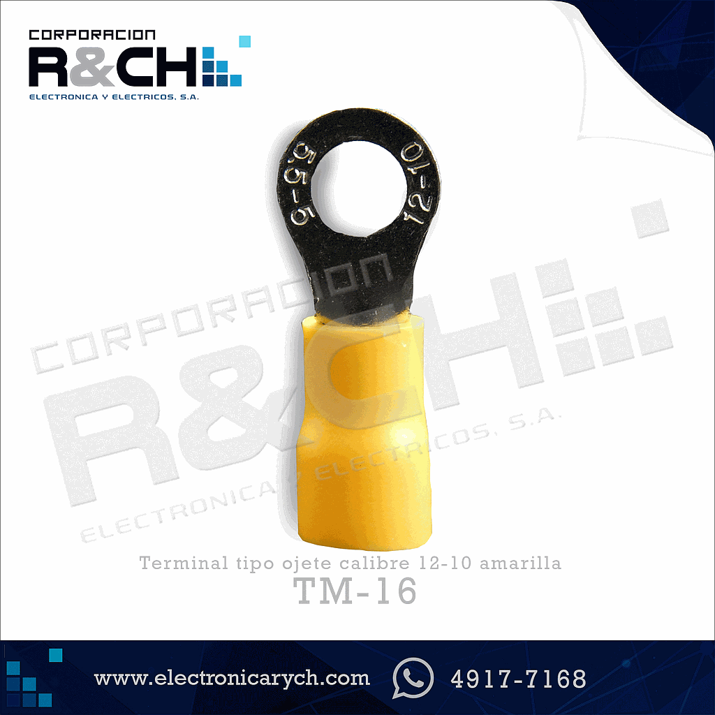 TM-16 Terminal tipo ojete calibre 12-10 amarilla