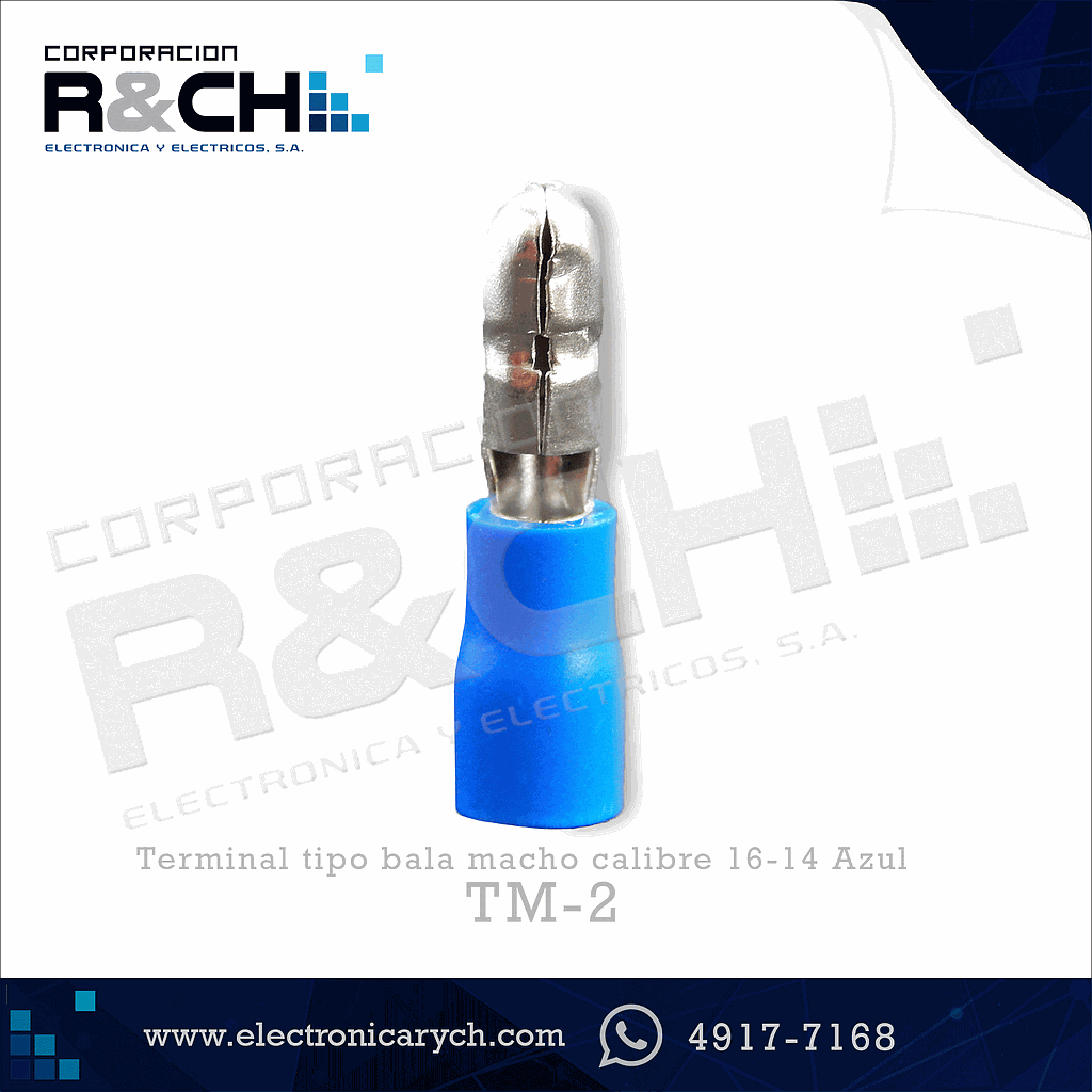 TM-2 terminal tipo bala macho calibre 16-14 azul