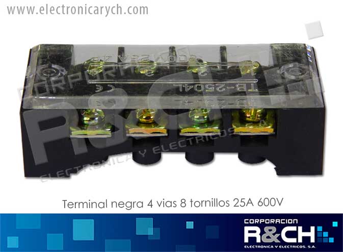 TB-1504L terminal negra 4 vias 8 tornillos 15A 600V