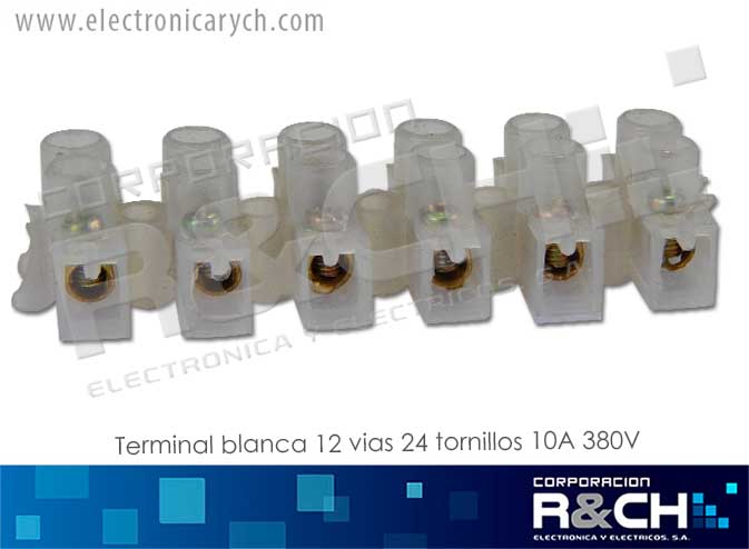 TB-1012 Terminal Blanca 12 vias 24 Tornillos 10A 380V