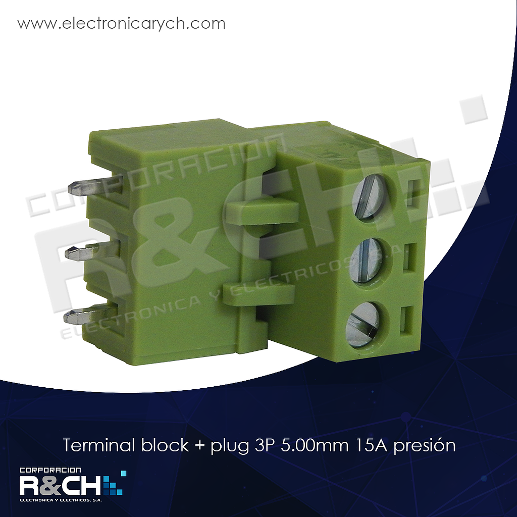 TN-3P5 Terminal Block Recto + Plug 3P 5.08mm 15A Presion