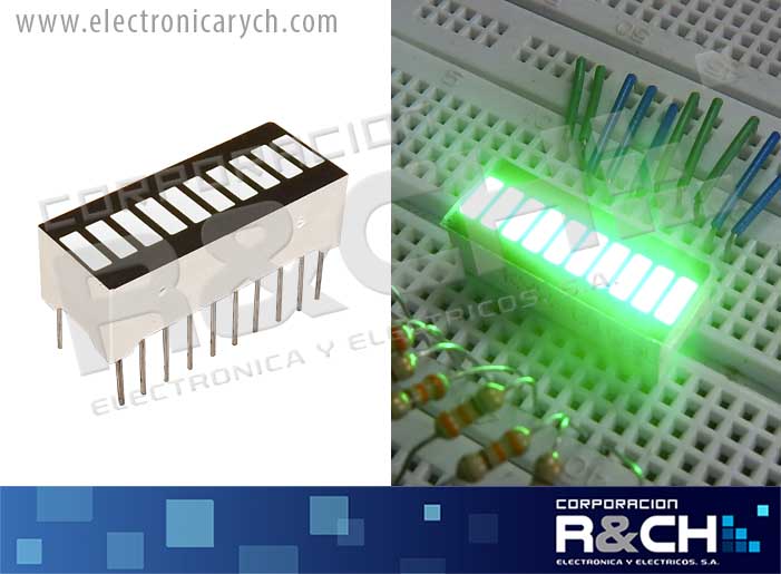 LD-KYXB10GG LED bargraph 10 segmentos verde brillante