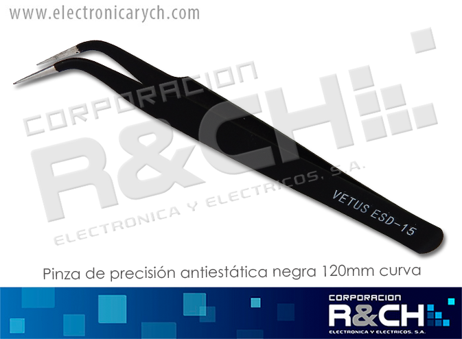 H-ESD15 pinza de precisión antiestatica negra 120mm curva