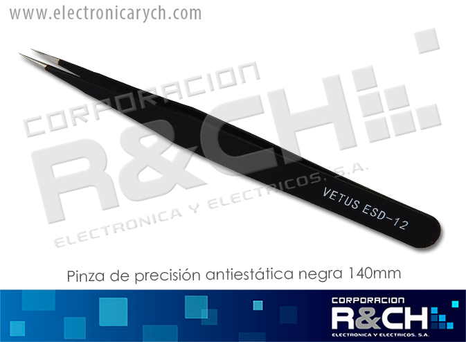 H-ESD12 pinza de precisión antiestatica negra 140mm