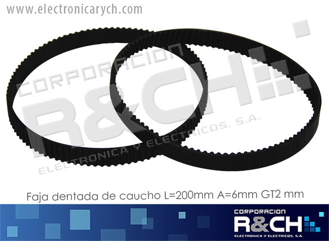 PL-200 faja dentada de caucho L=200mm A=6mm GT2 mm