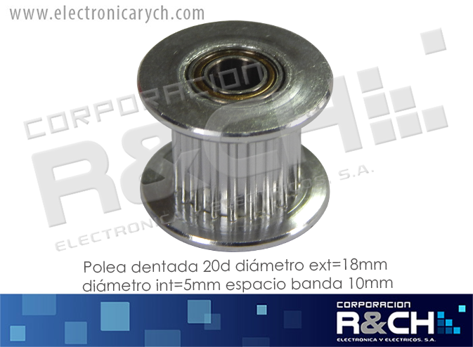 PL-715D Polea GT2 Dentada 20d Diametro ext=18mm diametro int=5mm espacio banda 10m