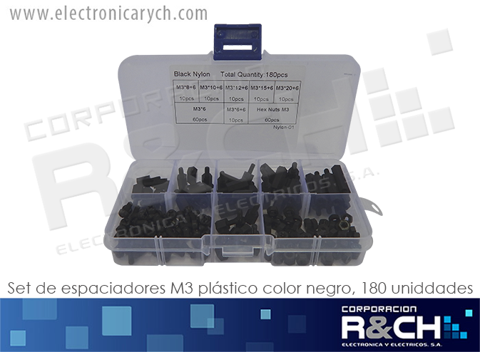 SX-M3180 set de espaciadores M3 plastico color negro 180 unidades