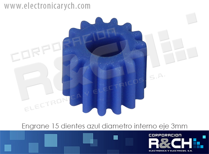 EG-7074 engranaje 15 dientes azul diametro interno eje 3mm