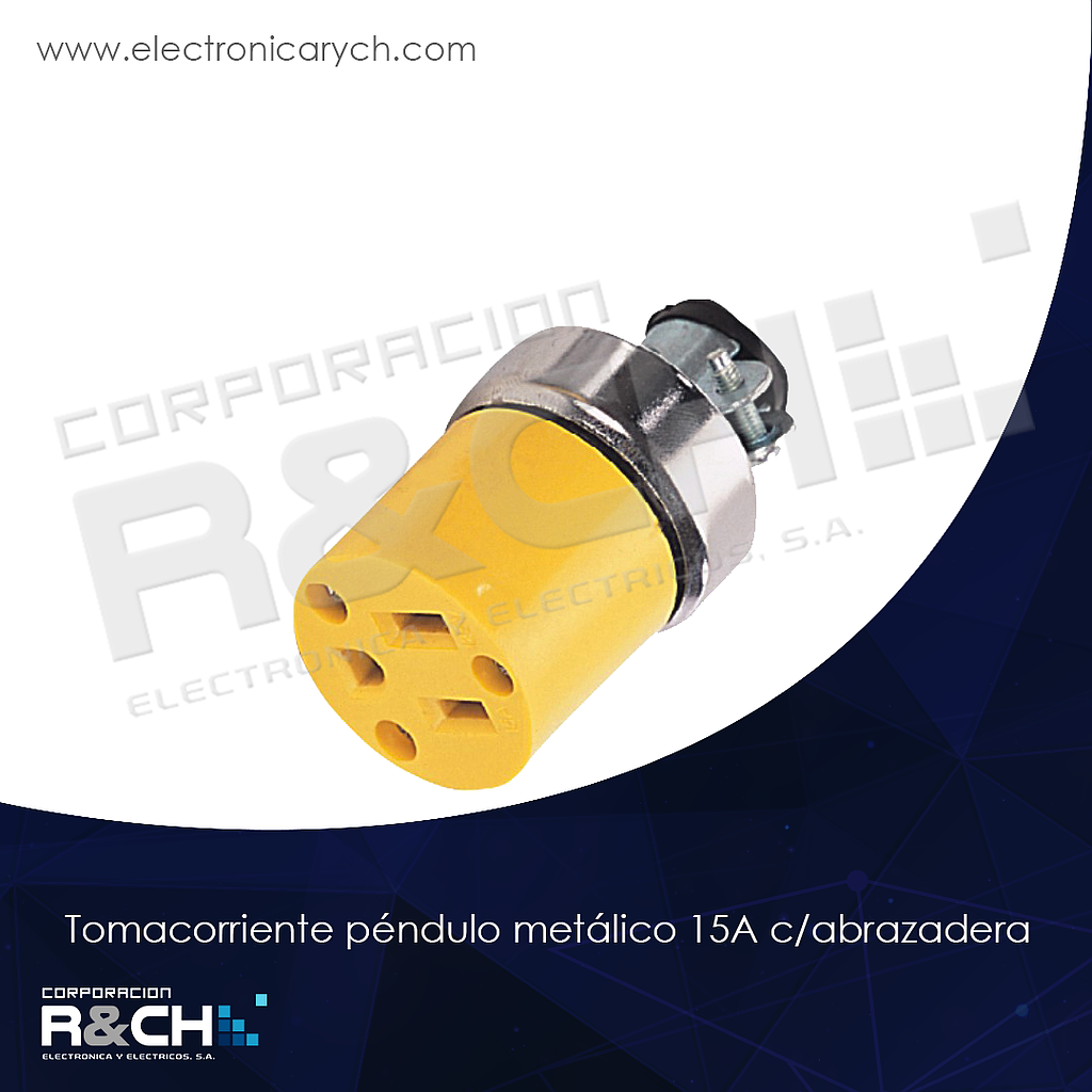 [60-E19-3] 60-E19-3 Tomacorriente Pendulo Metalico 15A con abrazadera