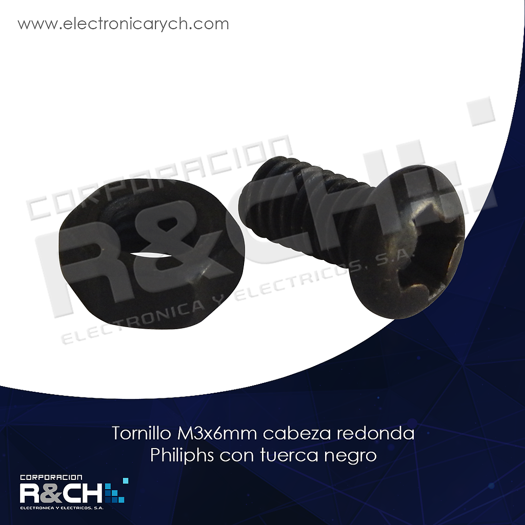 TOR-M36P tornillo M3x6mm cabeza redonda philiphs con tuerca negro