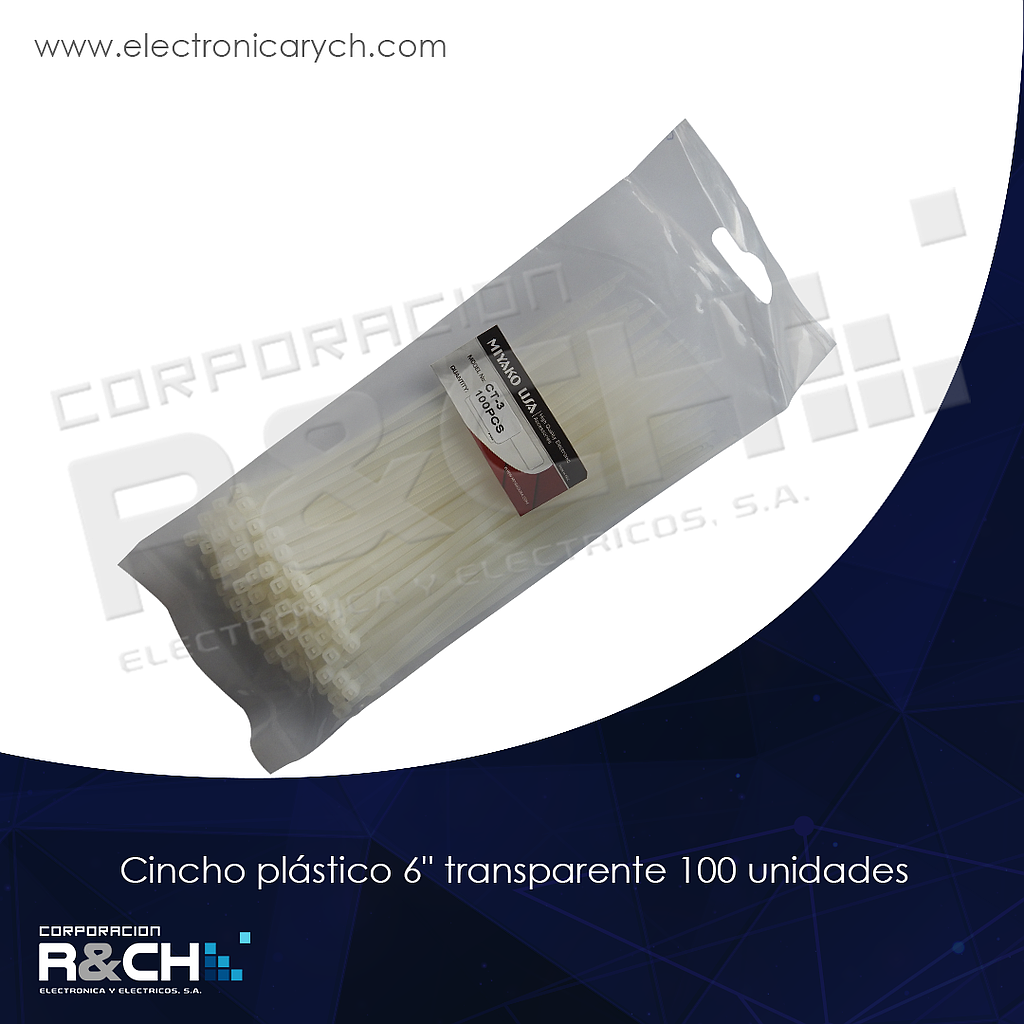 HM-CT-3 cincho plastico 6" transparente 100 unidades