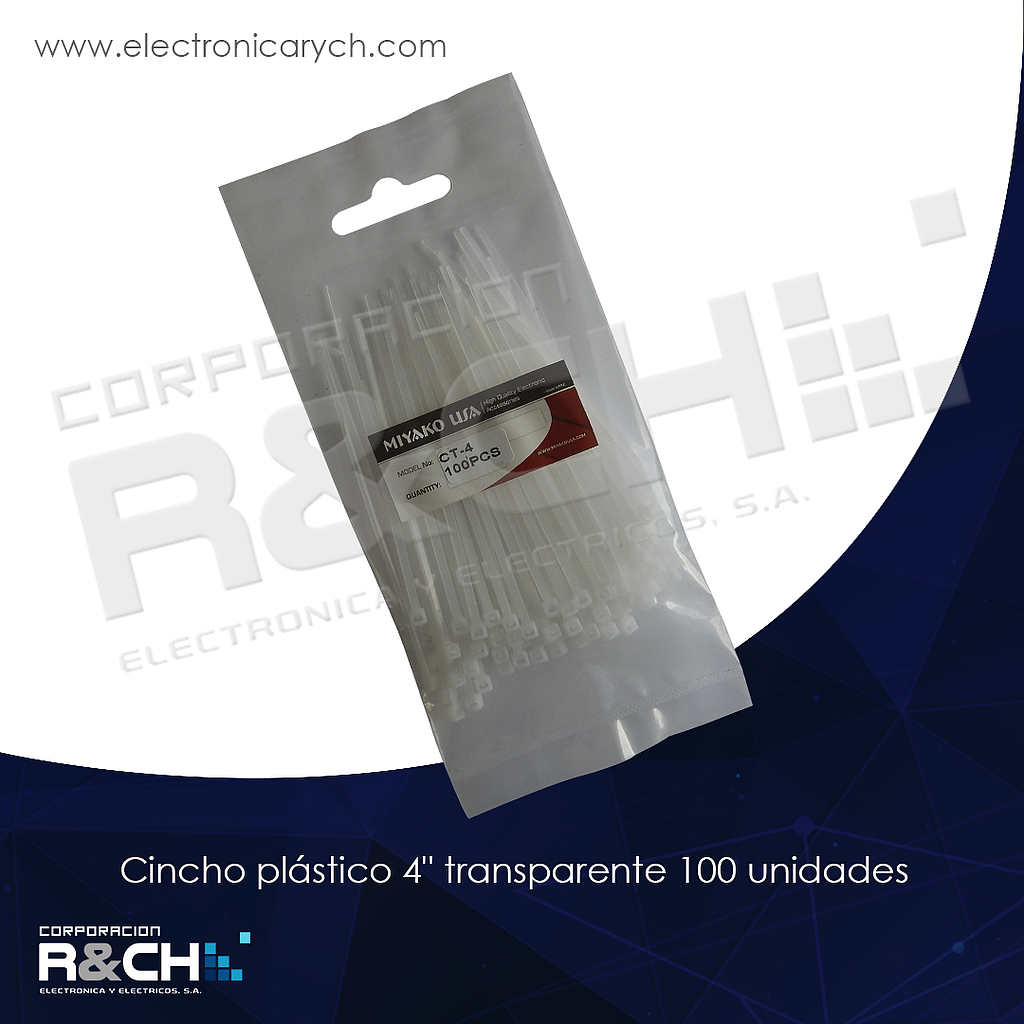 HM-CT-4 cincho plastico 4" transparente 100 unidades