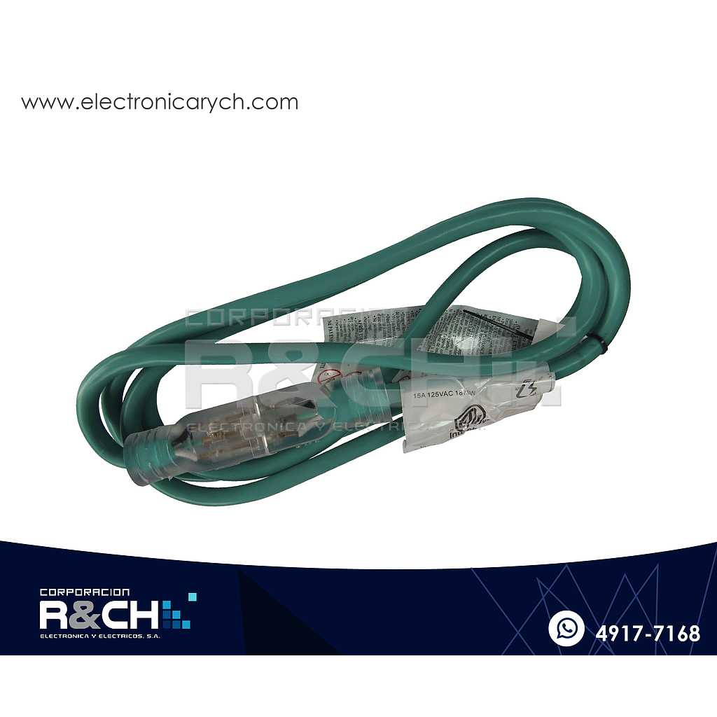 AC-142LG extension electrica 15A calibre 14 verde 7ft 2.13m con luz 125V